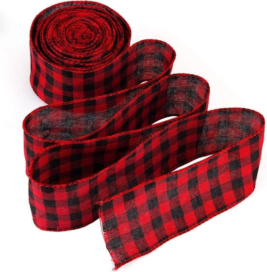 Gerbaie di lino di juta in Rosso e Nero per decorazione di Natale e imballaggio di regalo, 6 x 6,5 cm