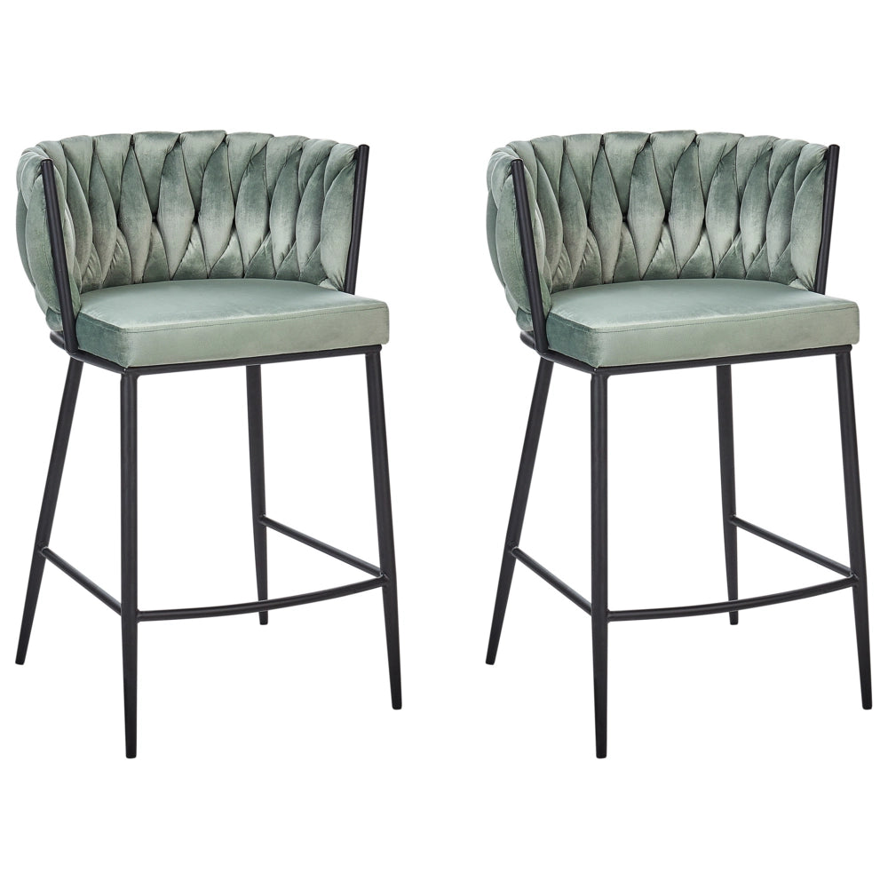 Set di due sedie da bar curve con base in metallo nero in velluto verde con schienale alto sedia a sbalzo da soggiorno