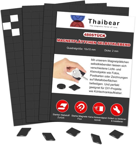 Tavole magnetiche autoadesive, strisce magnetiche con adesivo forte (10 x 10 mm, 480 pezzi) | Magnetici autoadesivi forti, perfetti per il fai da te, progetti artistici e whiteboards