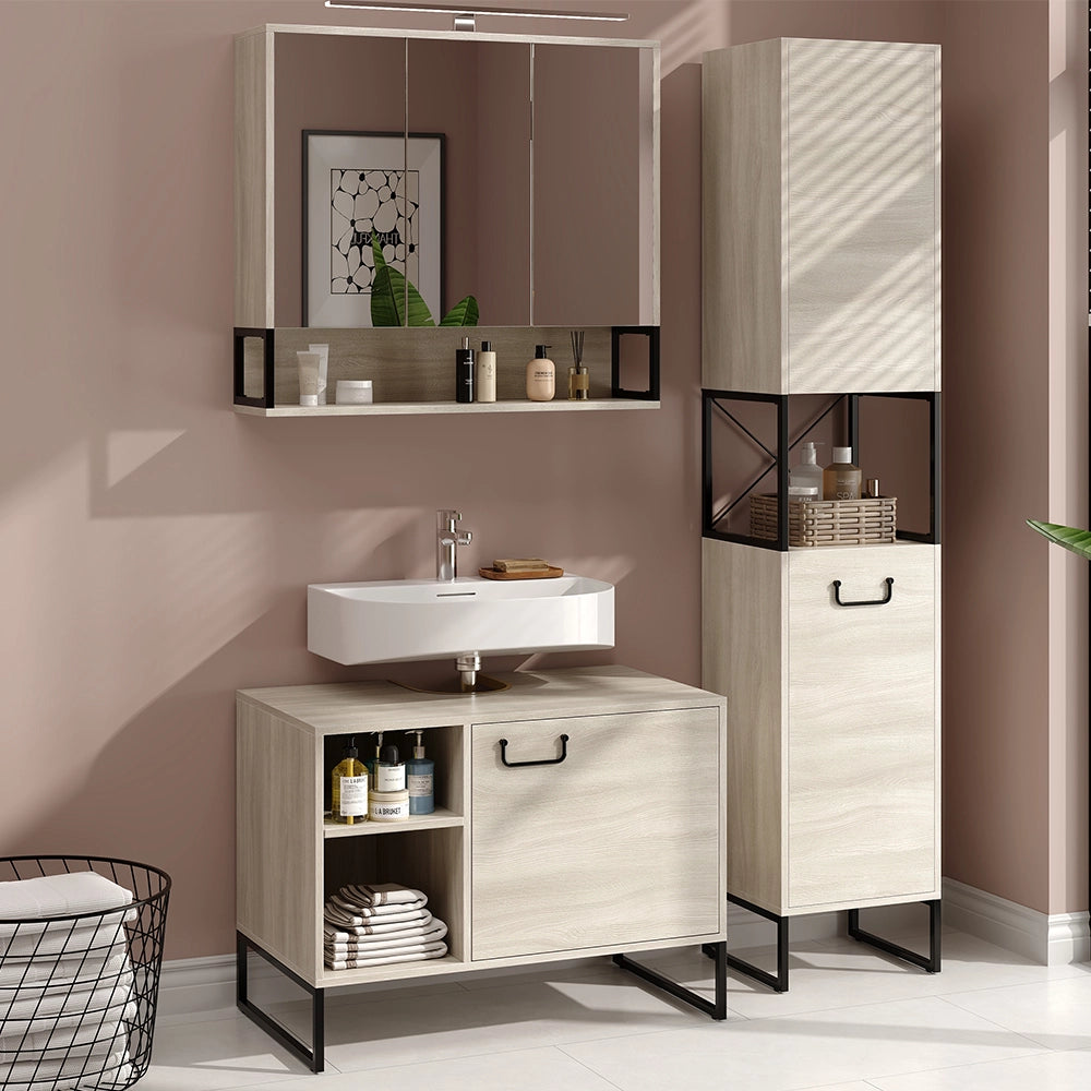 Vicco Set di mobili da bagno Quercia/nero 3 parti