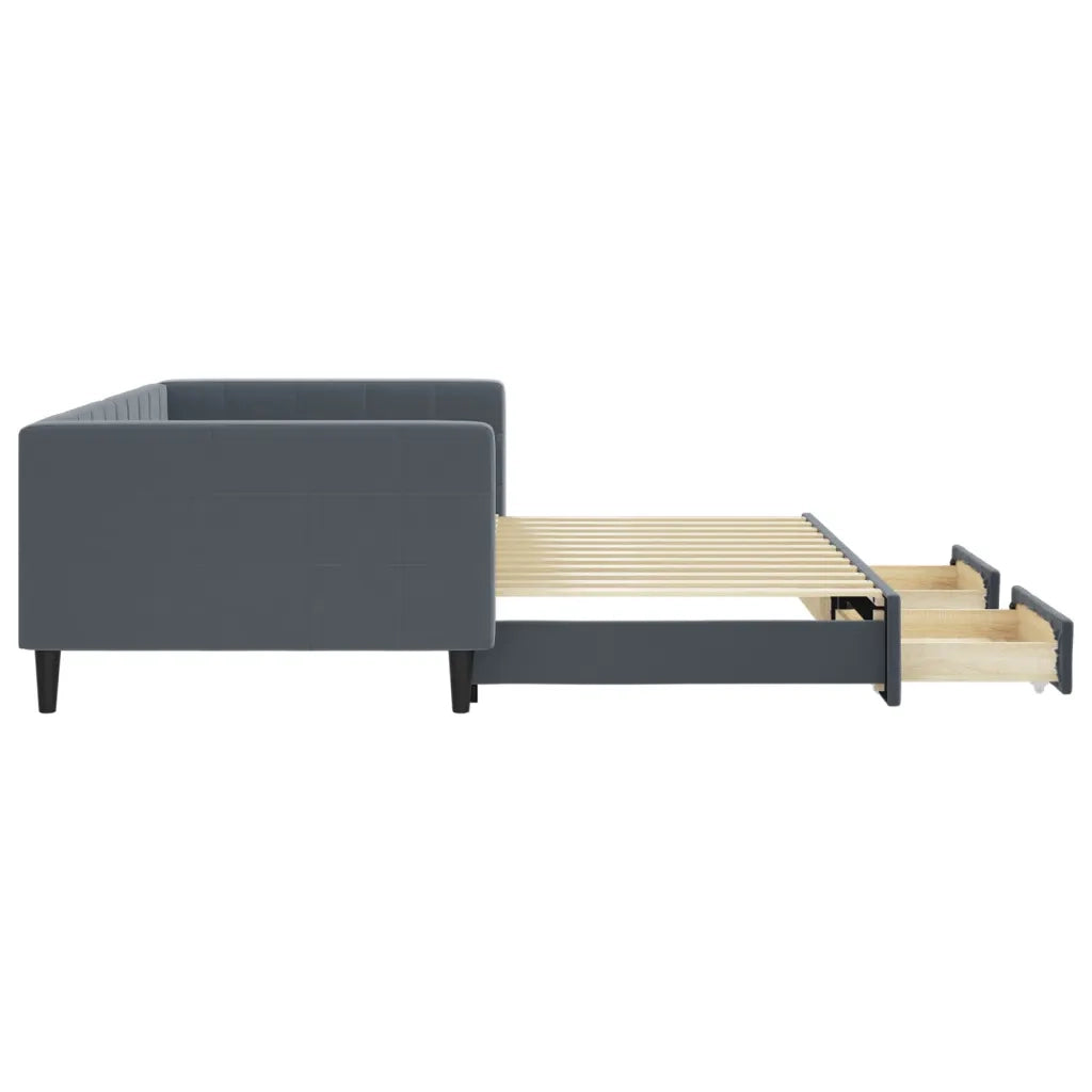 Divano Letto Estraibile Cassetti Grigio Scuro 100x200cm Velluto