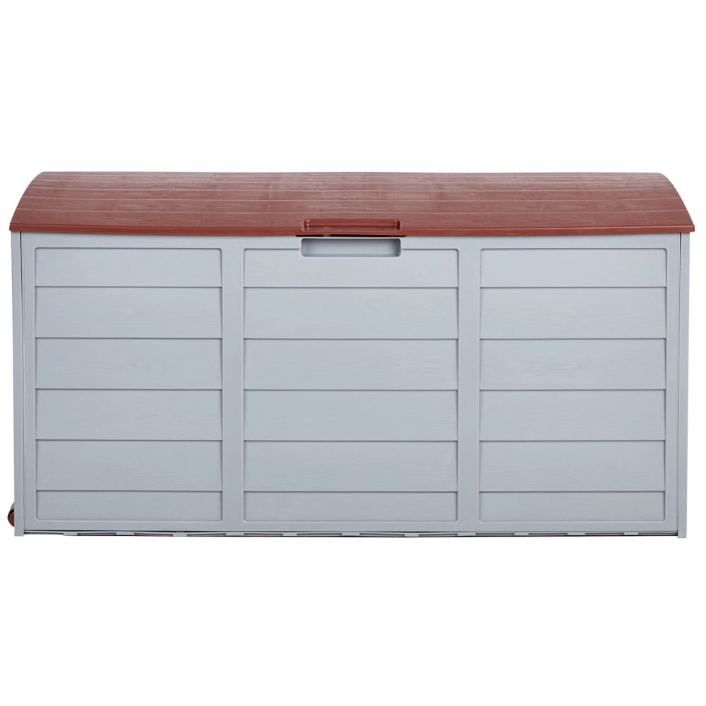 Cesta baule portaoggetti da giardino in plastica grigio marrone 112 x 50 cm con manici ruote Cassetta degli attrezzi da esterno