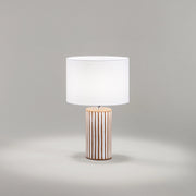 Lampada Tavolo Contemporanea Tribale Ceramica Marrone Bianco Tessuto 1 Luce E27