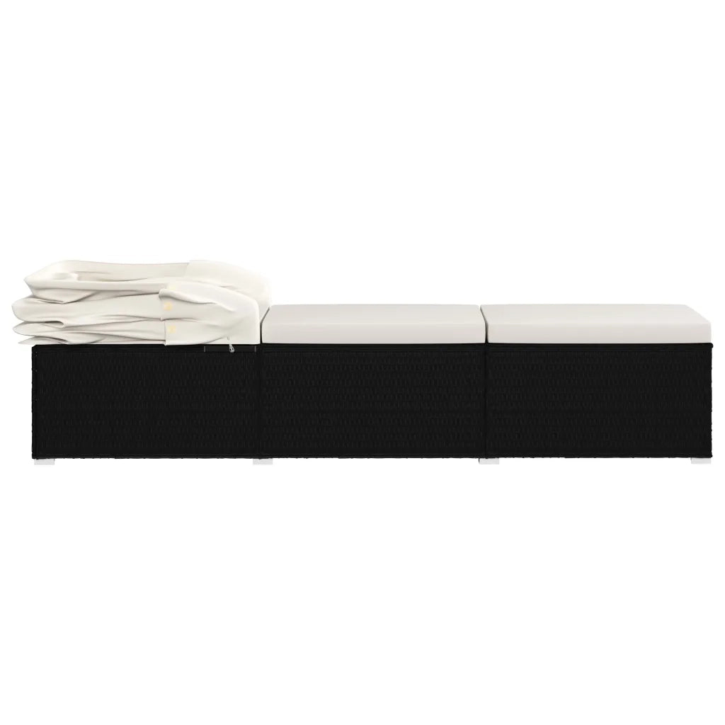 Lettino Prendisole Tettuccio e Cuscino Polyrattan Bianco Crema 46246