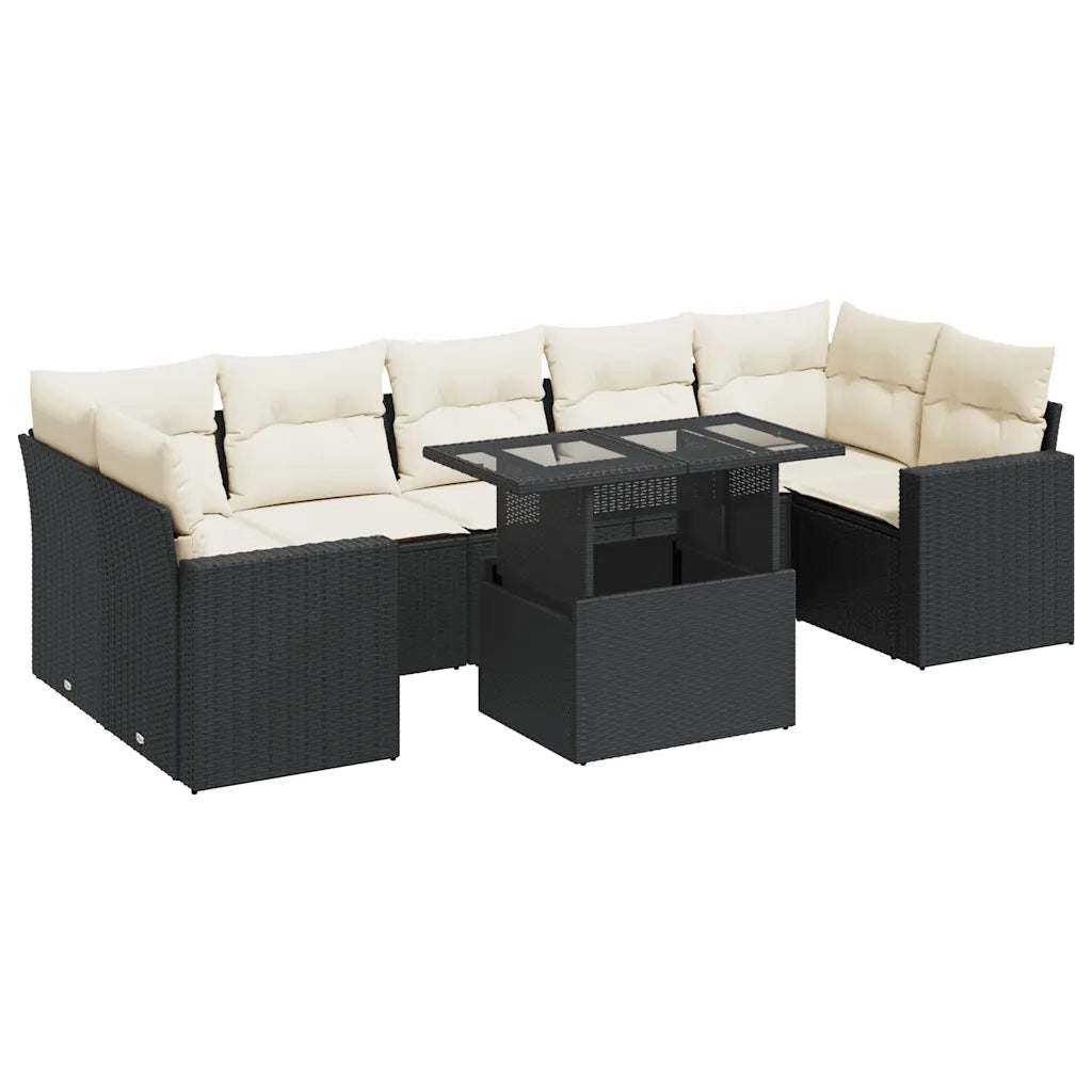 Set Divani da Giardino con Cuscini 8 pz Nero in Polyrattan 3326277