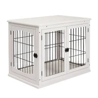 Casetta per Cani Fino 30kg da Interno in Legno e Acciaio, 58.5x81x 66cm - Bianco