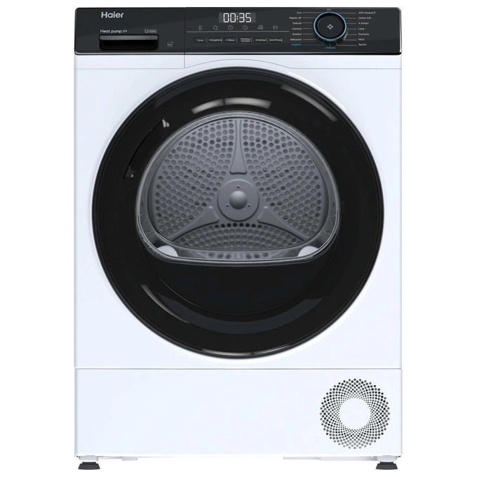 Haier asciugatrice a pompa di calore 9 kg, classe d, i-refresh pro, cestello scarpe, iot app hon, bianca, hd90-d939-it
