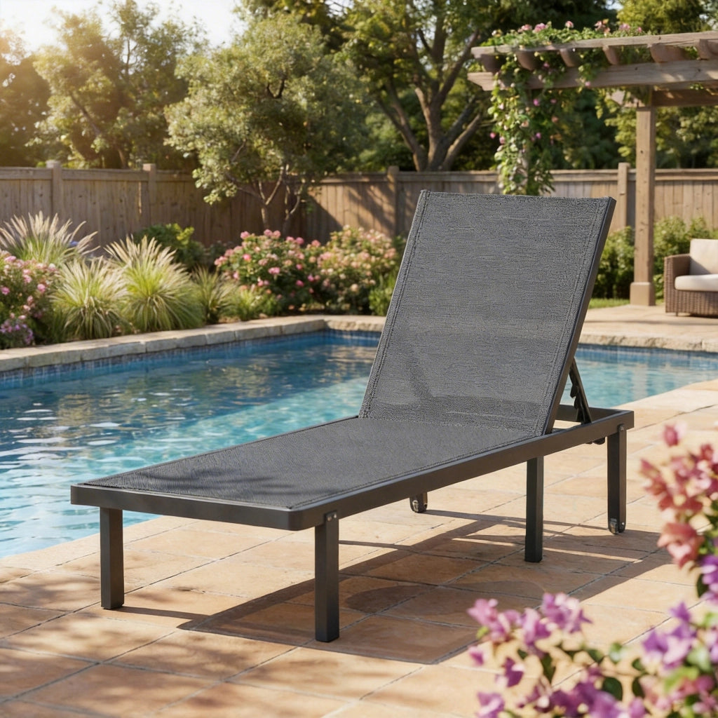 Transat da Giardino con Rotelle ¨C zephmum ¨C Textilene 530g/m2 Grigio Scuro
