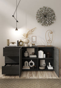 Madia Design Moderno 2 Ante 3 Cassetti Venus 181x44x84 cm Titanio E Noce Mercure