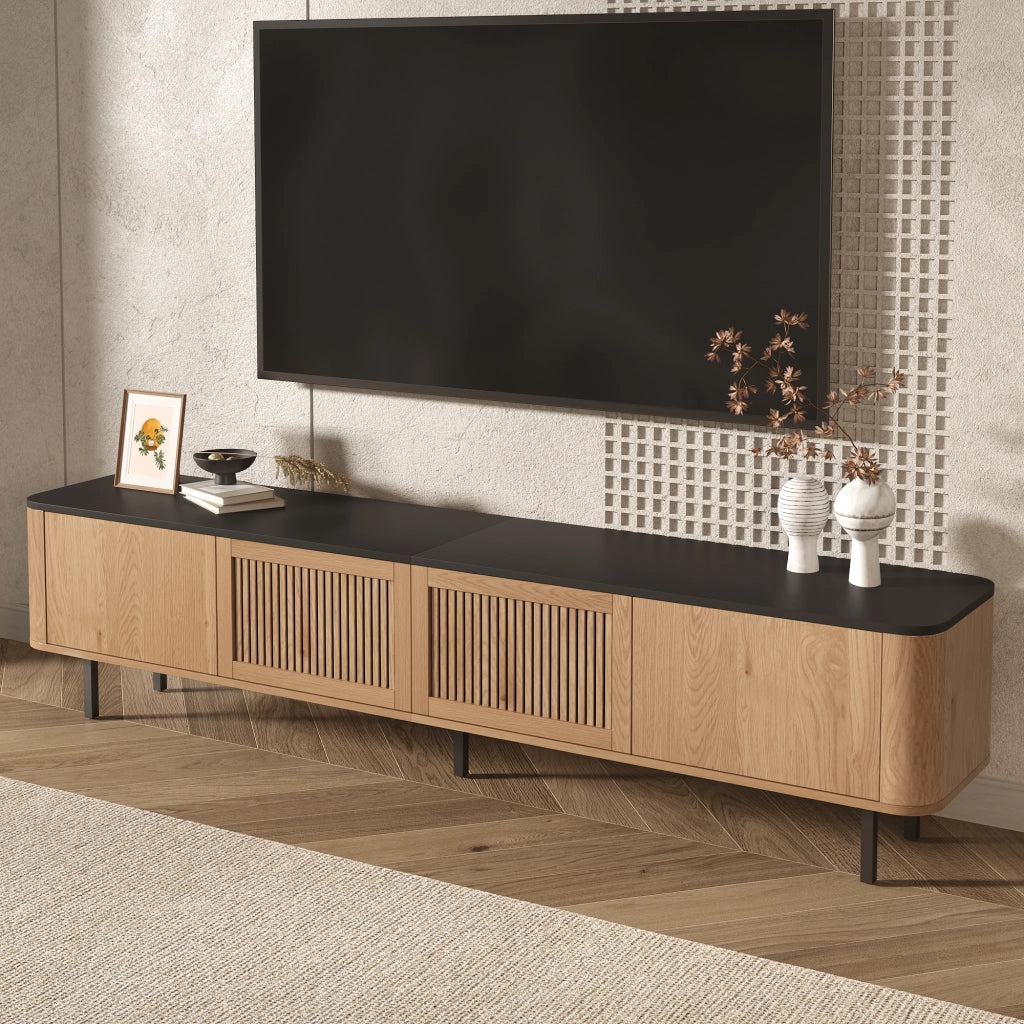 Mobile Porta TV Moderno 190 cm Rovere e Nero con Ante a Griglia