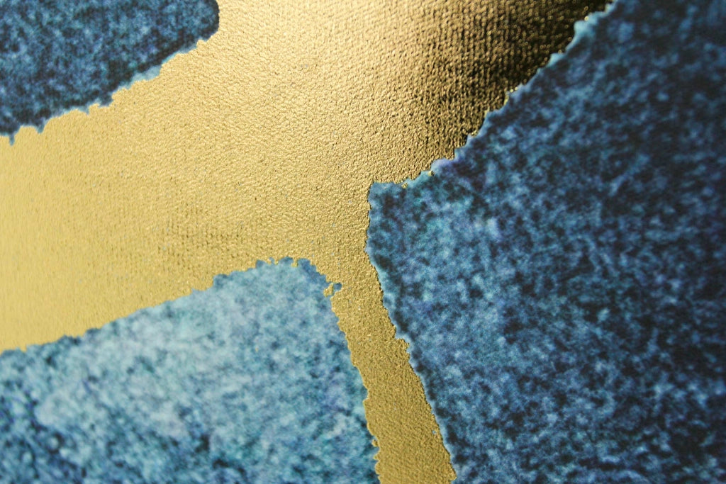 Quadro Hispanohogar in poliestere astratto blu e oro 92x62