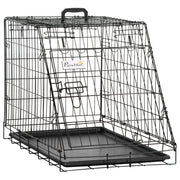 Easycomfort Trasportino per Cani in Metallo e PP, Gabbia per Cani a Trapezio per Auto con Maniglia, 77x47x55cm Nero