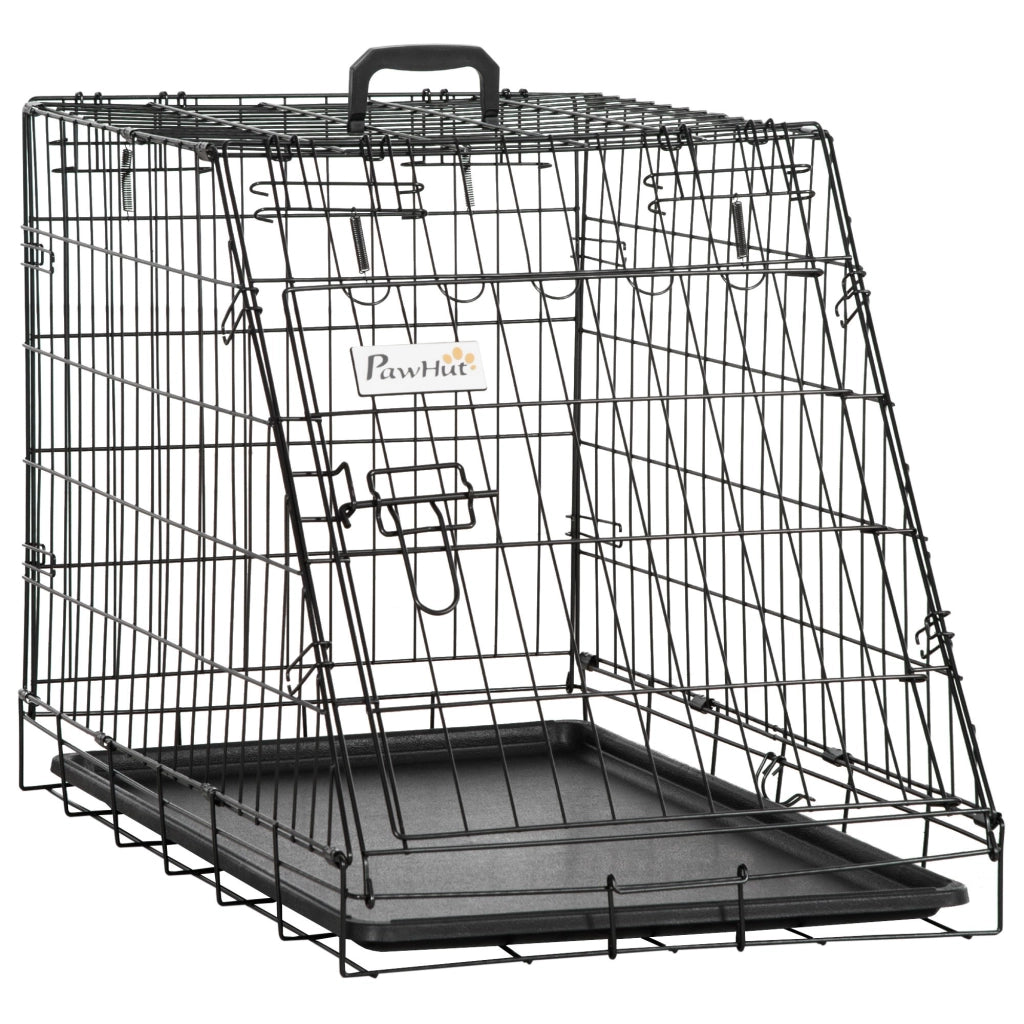 Easycomfort Trasportino per Cani in Metallo e PP, Gabbia per Cani a Trapezio per Auto con Maniglia, 77x47x55cm Nero