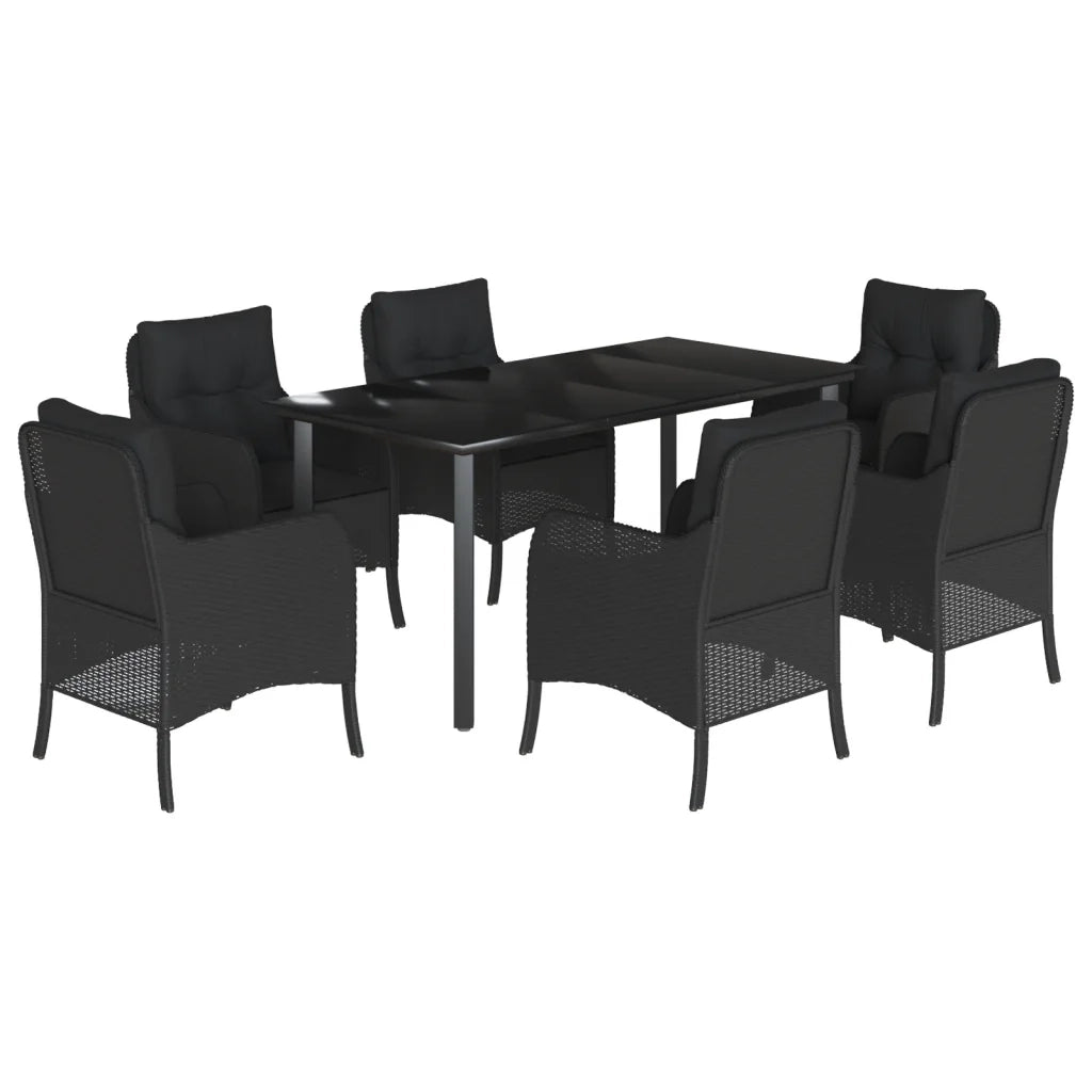 Set da Pranzo da Giardino 7 pz Nero con Cuscini in Polyrattan 3211931
