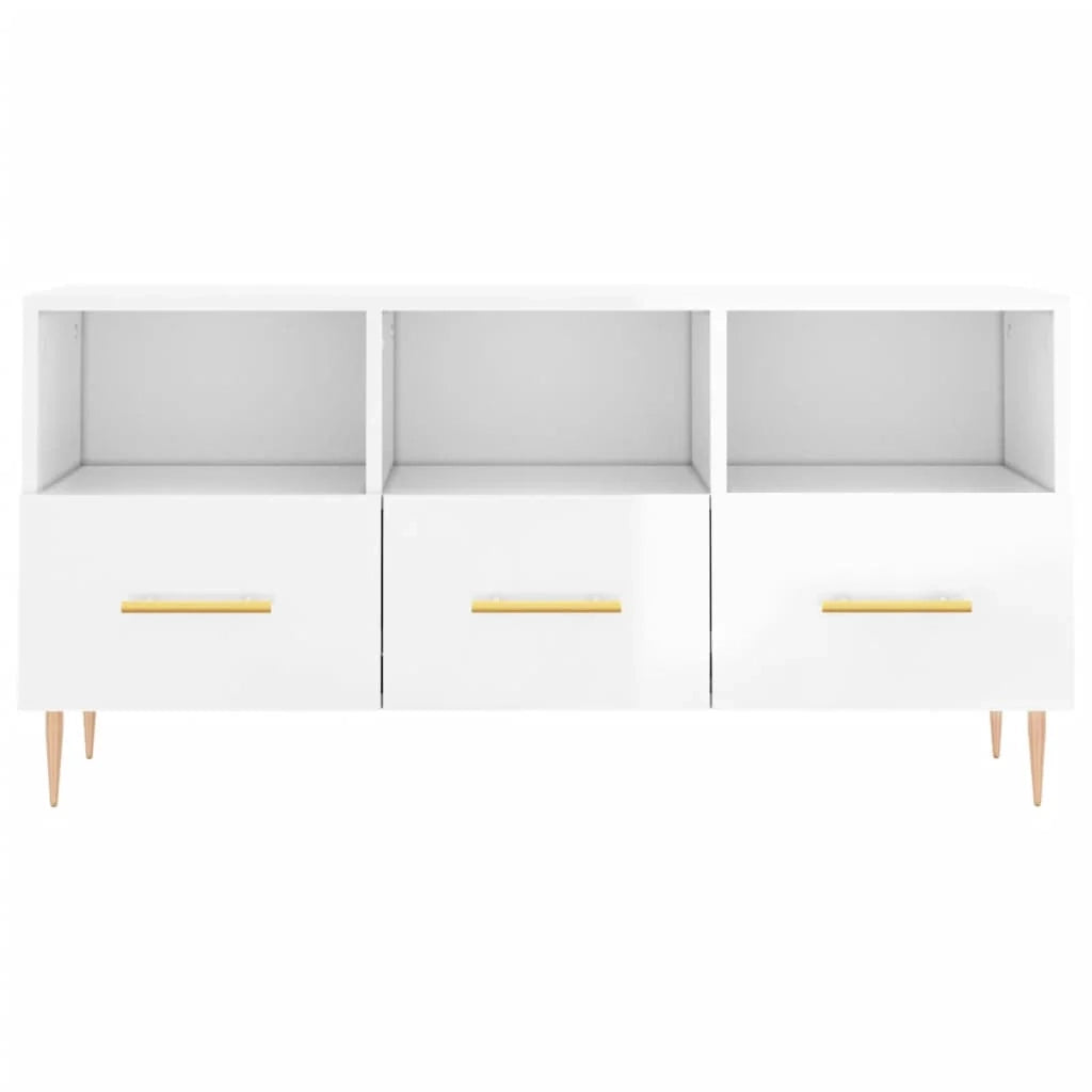 Mobile TV multimediale mensola TV mobile TV sala da pranzo soggiorno camera da letto finitura lucida 102 x 36 x 50 cm legno ingegnerizzato bianco 02_0026998
