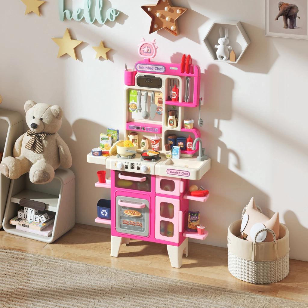 Cucina Giocattolo per Bambini 3-6 Anni con 104 Accessori, in PP, PE e ABS, 52.5x22x100 cm, Rosa