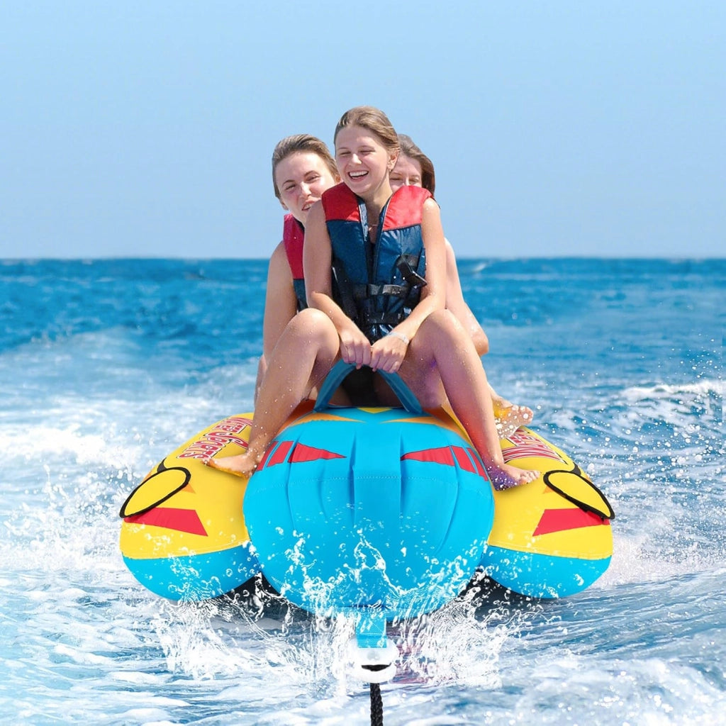 Gommone a Banana Gonfiabile per 3 Persone, Tubo Trainabile per Sport Acquatici e Nautici, Gommone a Banana da Recreazione Acquatica con Scarico e Corda di Traino, Carico Massimo 231 kg