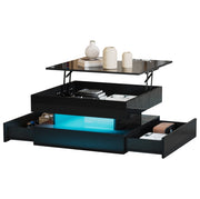 Tavolino da caff猫 65x65x38.5 cm; piano sollevabile con 2 cassetti; pannello truciolare nero
