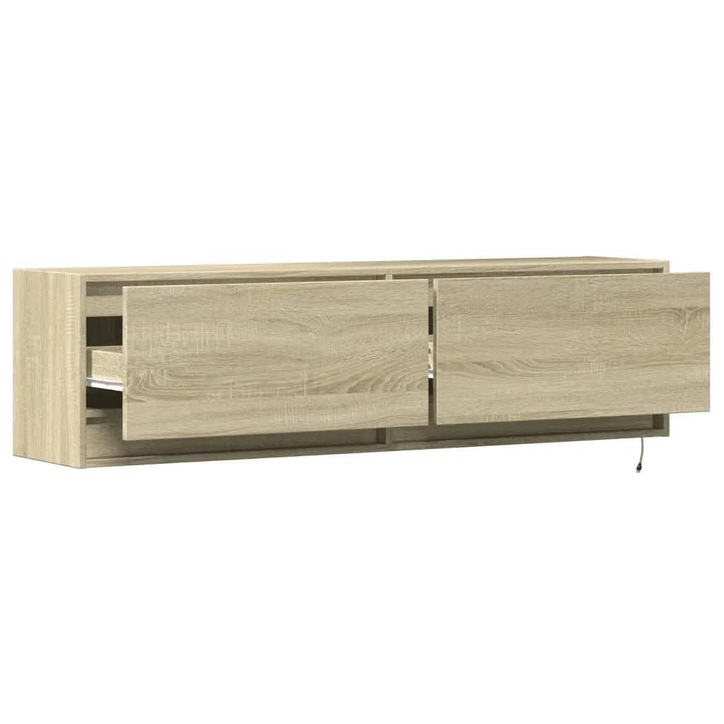 Mobile TV a Parete con Luci LED Rovere Sonoma 140x31x38 cm 852371