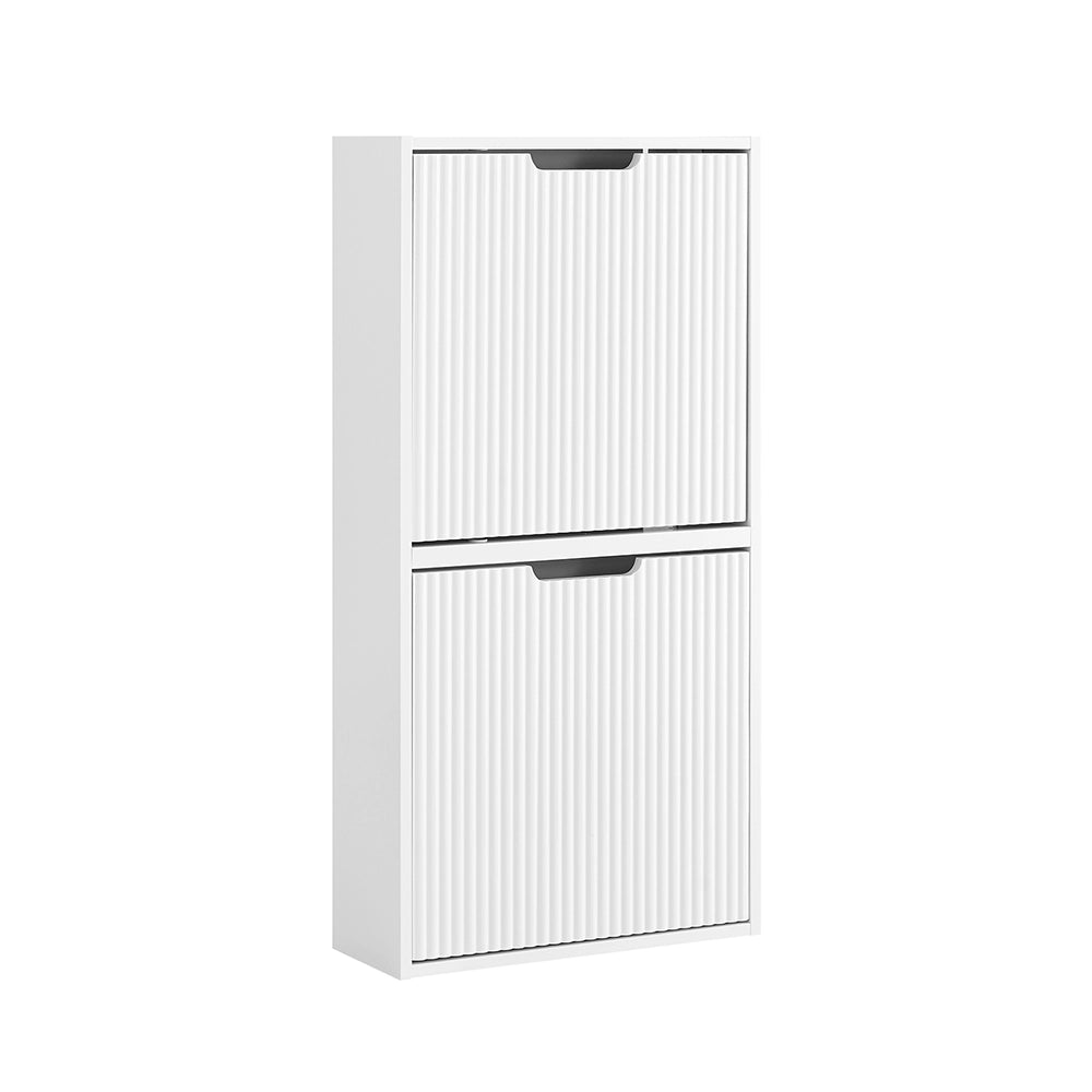 SoBuy Scarpiera Salvaspazio Slim Scarpiera Ingresso con 2 Ante Basculanti, Montaggio Verticale/Orizzontale, Mobile Legno Bianco Moderno per Corridoio Piccolo, 50x19x100cm, FSR204-W