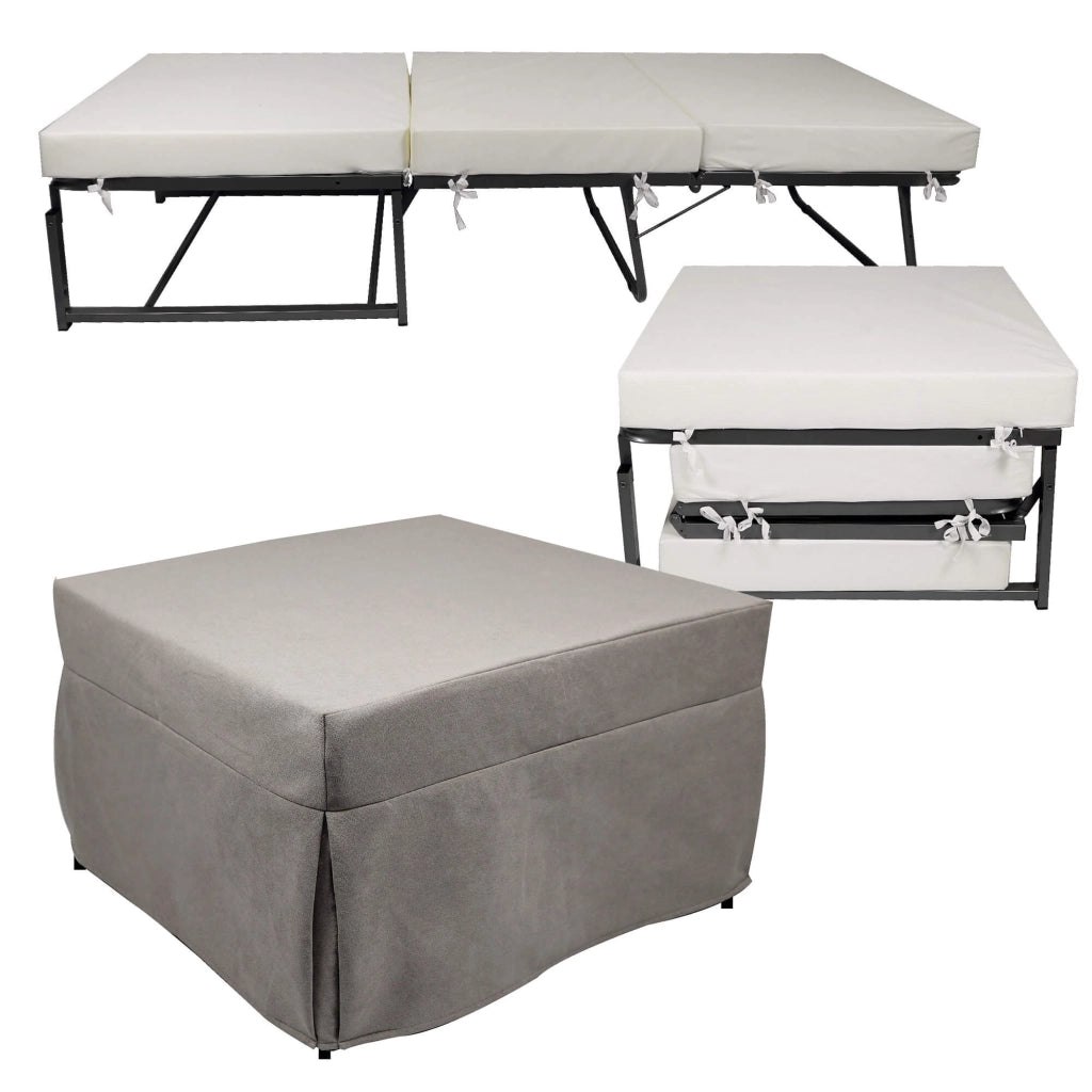 Pouf Letto Brandina con Materasso Pieghevole 78x78x47 cm Avalli Contract Tortora