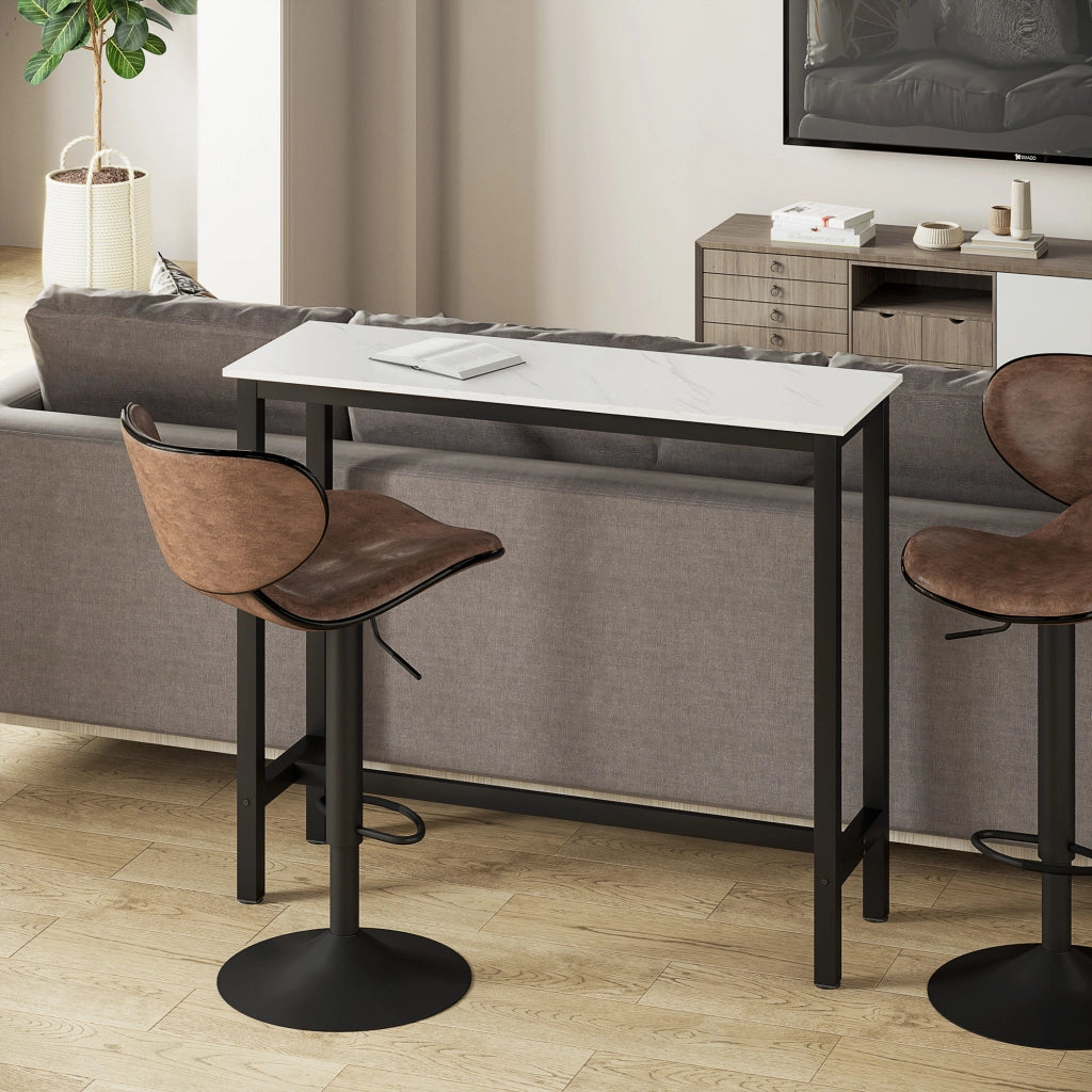Tavolo da Bar Mange-debout ¨C zephmum ¨C 120x40x100 cm, Piano Effetto Marmo Bianco, Telaio in Acciaio
