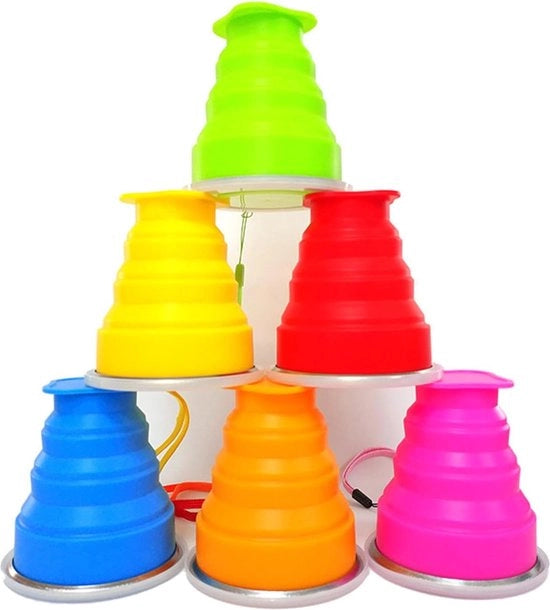 6 bekers opvougbili, bekers di silicone con coperchio, becher ripiegabili, becher di silicone con coperchio, becher per outdoor, becher di silicone con coperchio, becher per picnic, campeggio, viaggio, arrampicata, escursione (6 colori)