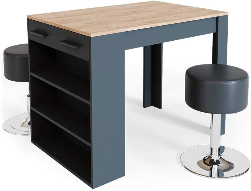 Set di tavoli da pranzo Repose, Antracite/quercia dorata, 67 x 100 cm con 2 sgabelli, adatto come piano di lavoro o area di appoggio aggiuntiva
