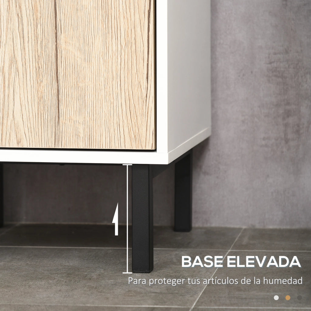 Colonna Bagno con Ante e Ripiani ¨C Zephmum ¨C Bianco e Rovere 31,5x30x169 cm