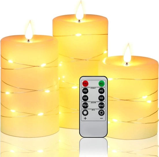 Set di candele a LED con timer a 24 ore - set di 3 candele senza fiamma con telecomando - 10 tasti - timer a 24 ore - effetto fiamma danzante - candele a LED reali alimentate da batterie