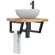 vidaXL Ripiano a Parete per Lavabo in Acciaio e Massello di Acacia