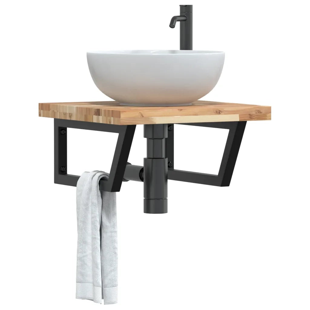 vidaXL Ripiano a Parete per Lavabo in Acciaio e Massello di Acacia