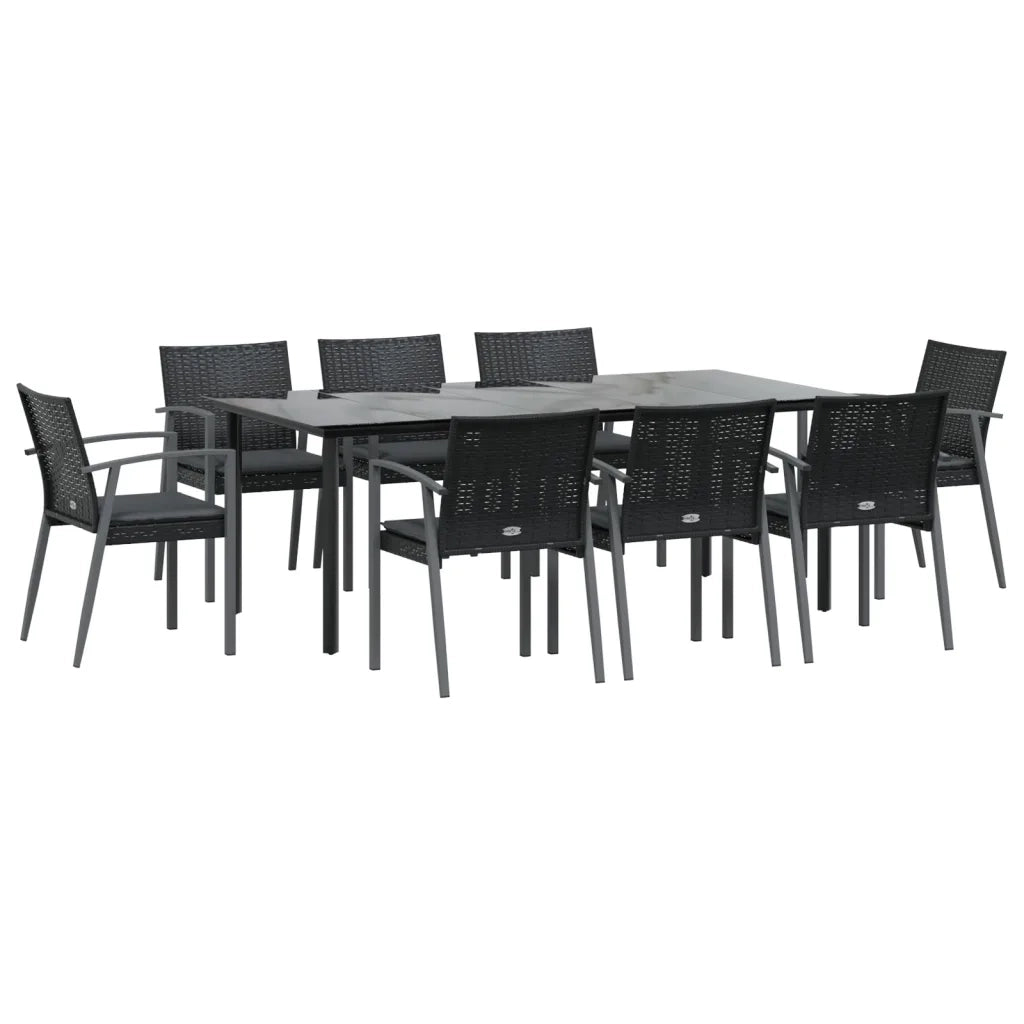 Set Pranzo da Giardino 9 pz con Cuscini in Polyrattan e Acciaio