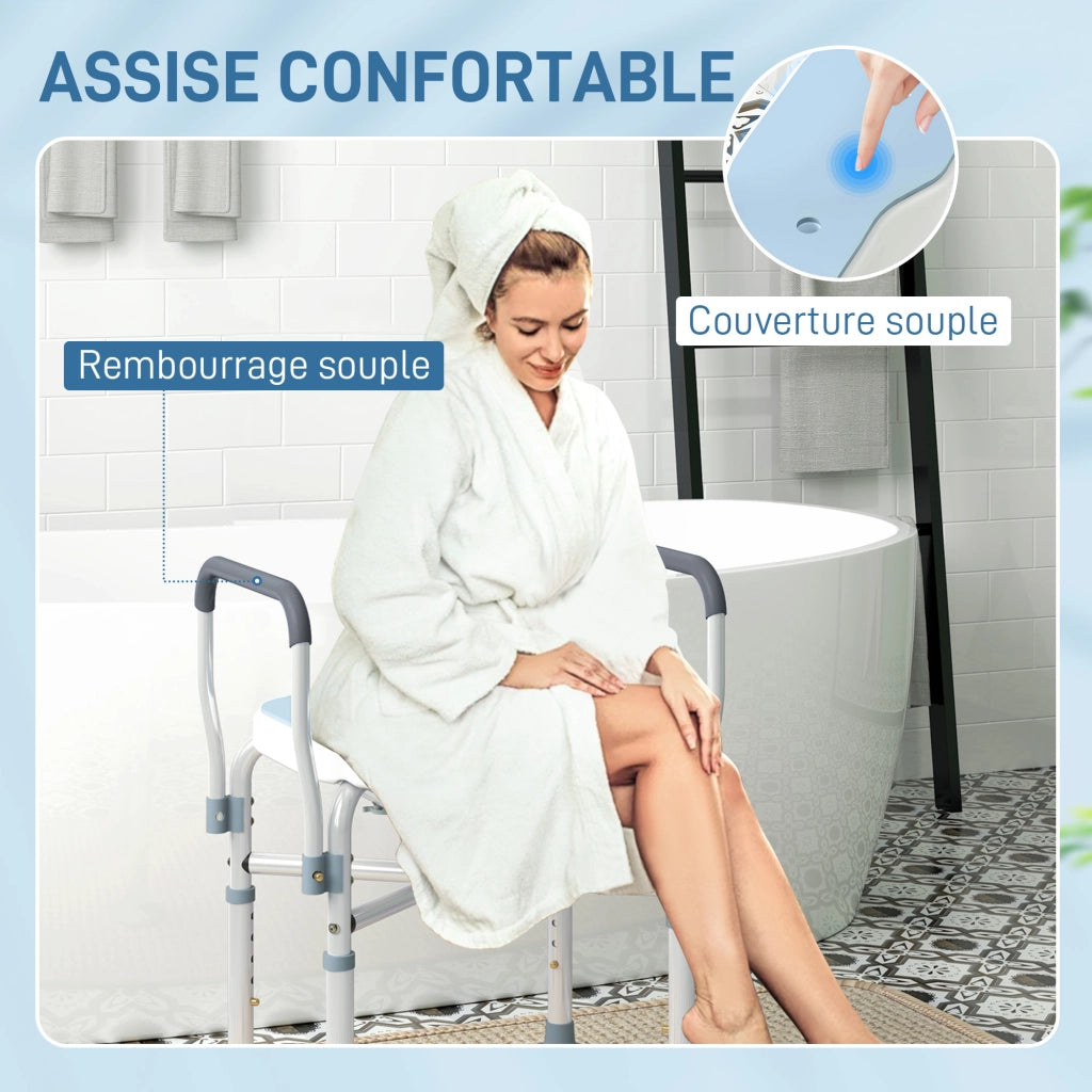 Sedia da doccia con braccioli ¨C Xylo ¨C seduta a U regolabile antiscivolo 53x36x64-75cm blu chiaro