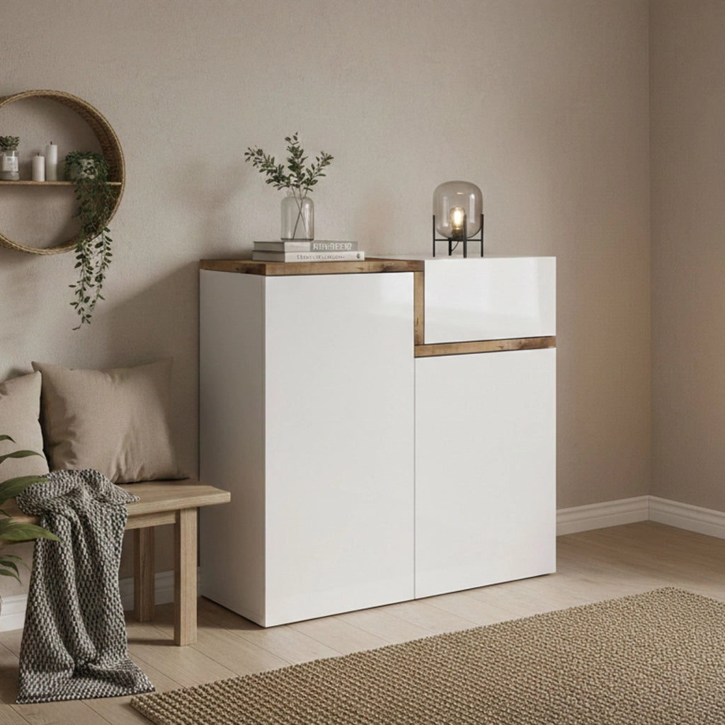 Mobile Portascarpe Morfeo, Scarpiera 16 Paia Made in Italy, 80x40x80h cm Bianco Lucido
