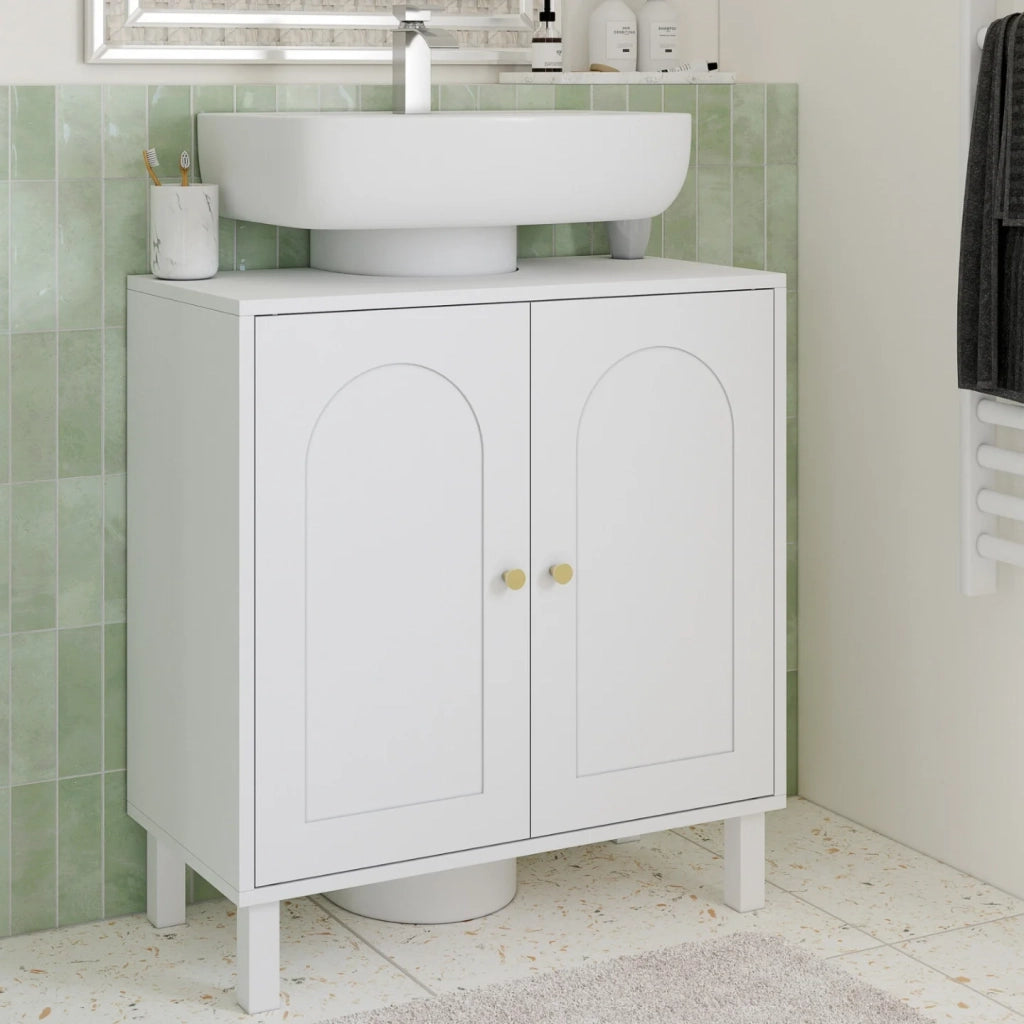 IDMarket - Mobiletto da bagno ARSENE con design ad arco in legno bianco