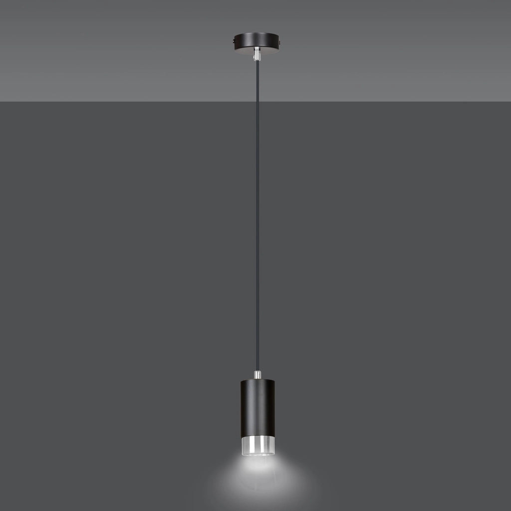 Sospensione Moderna 1 Luce Ivar A Cilindro In Acciaio Nero E Cromo