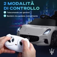 Macchina per Bambini 12V Maserati Gran Turismo Folgore con Telecomando, Età 3-5 Anni, Grigio