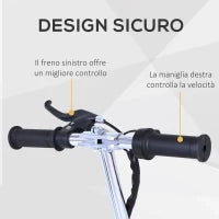 Monopattino Elettrico Pieghevole con Sella, 2 Ruote e Manubrio Regolabile, Bambini 7-12 Anni, 75x37x98cm, Rosa