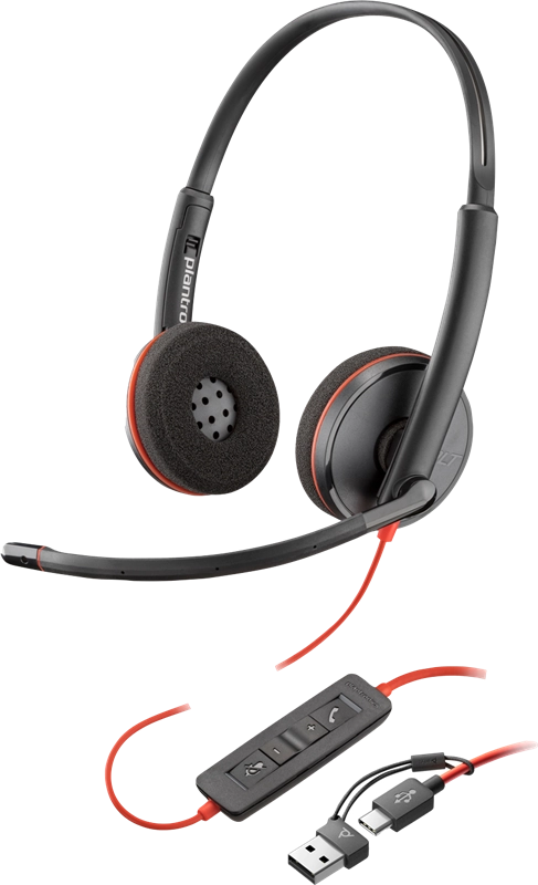 HP Poly Cuffie stereo Poly Blackwire 3220 con connettore USB-C + adattatore USB-C/A