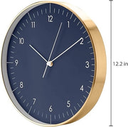 Orologio da parete con meccanismo silenzioso senza ticchettio (32 CM), blu scuro, oro