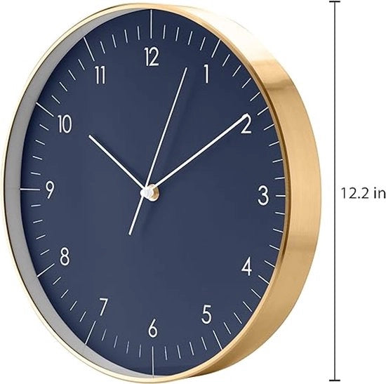 Orologio da parete con meccanismo silenzioso senza ticchettio (32 CM), blu scuro, oro