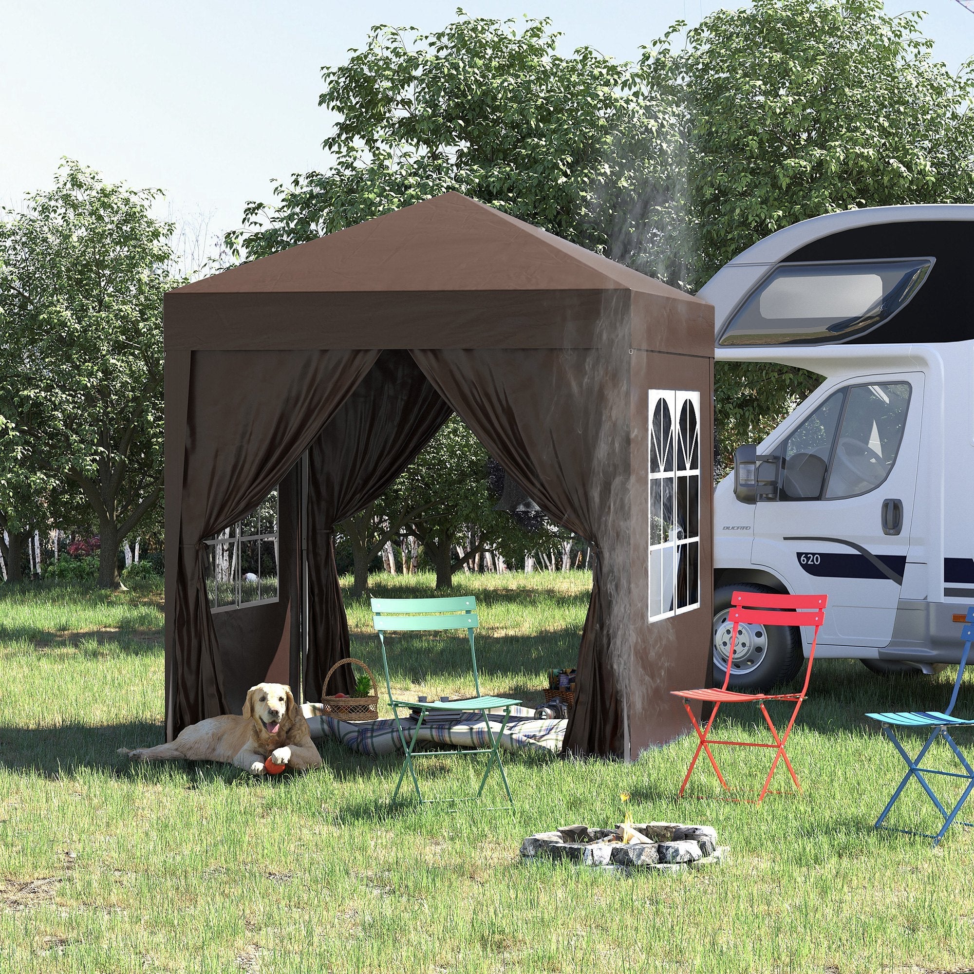 Gazebo Pieghevole 2x2m in Metallo e Poliestere Marrone