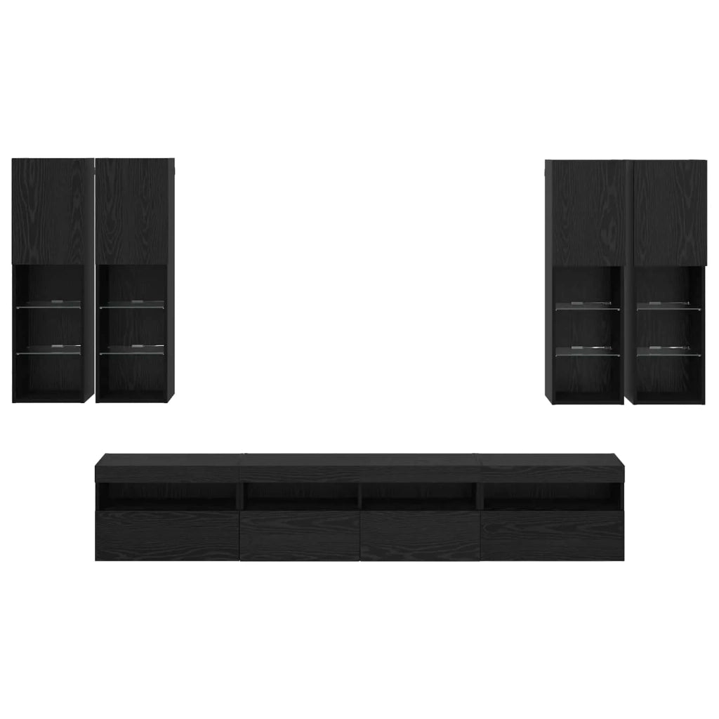 Set Mobile TV a Muro con Luci LED con led 7 pcs Rovere Nero 3402796