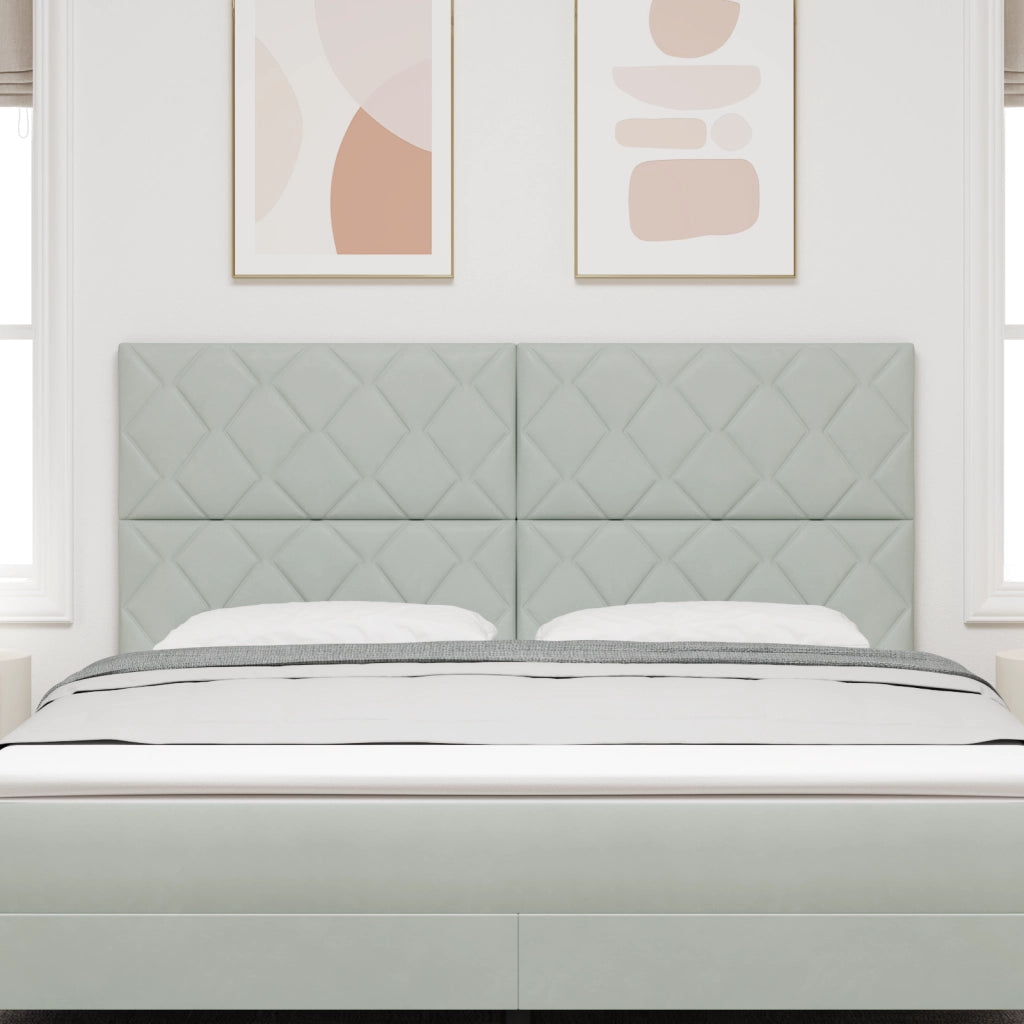 testiera Design a Blocchi di Diamante Grigia Chiara 180 cm in Velluto