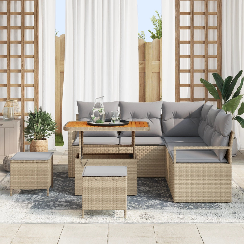 Set Divano Giardino con 8 Pezzi e Cuscini Beige in Rattan e Acacia