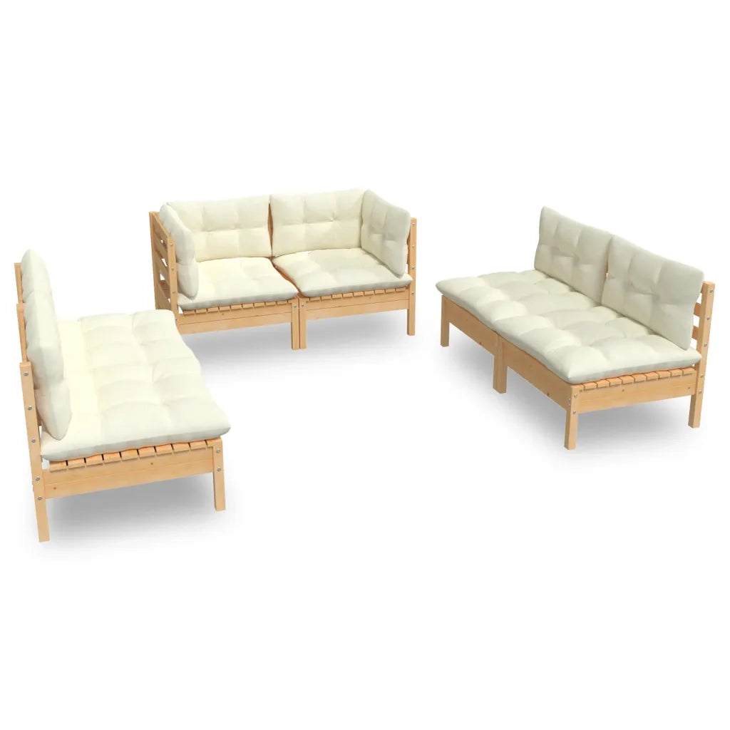 Set Divani da Giardino 6 pz con Cuscini Crema in Massello di Pino 3096208