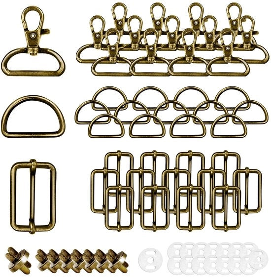 Kit di chiodi da karabina 50 pezzi - anelli D - triglide con guida scorrevole - spille magnetiche - regolatore di cinghie - anello a goccia in bronzo