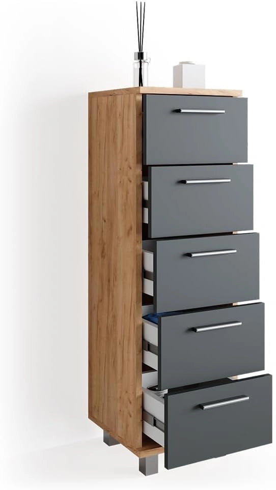 Cassettiera da bagno Ilias, Quercia dorata, 30 x 95 cm, adatto per il montaggio a parete e combinabile con la serie Ilias