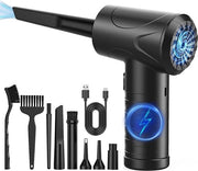 Pulitore 4-in-1 - 51.000 giri/min - 6000 mAh Batteria - 3 Sostegni e 8 Accessori - Torcia - Aspiratore - Ricaricabile & Senza Cavo - Articoli di Pulizia per Computer - Pulitore di Polvere per Auto - Nero